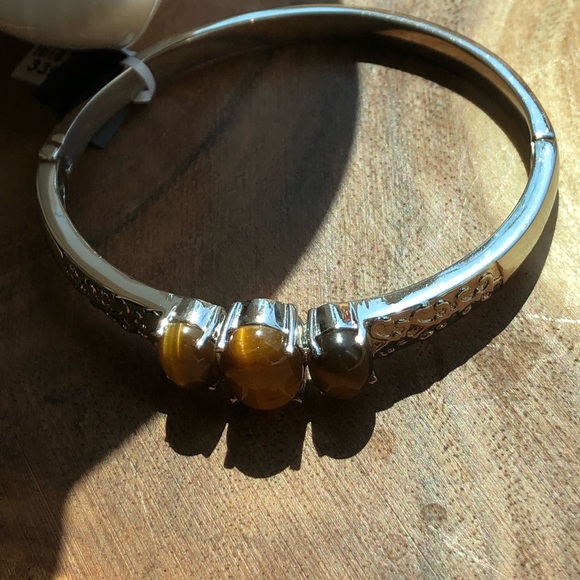 NWT Tiger Eye Stainless Steel Bangle Bracelet - Picture 7 of 8